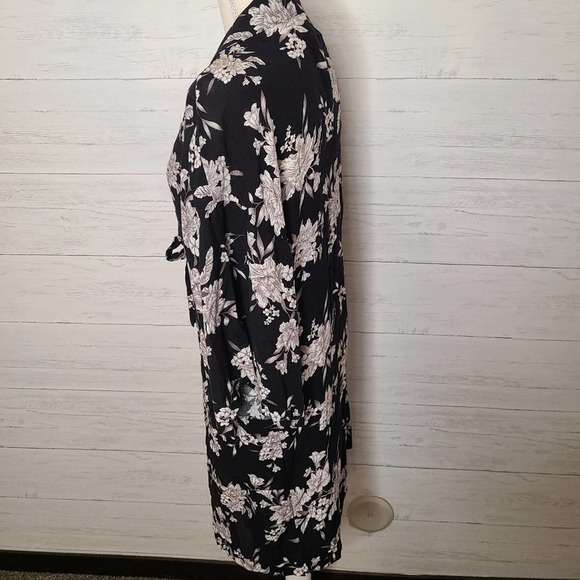 Vintage Boho Floral Black White Kimono, Summer Beach Robe Cover, One Size - Picture 7 of 12